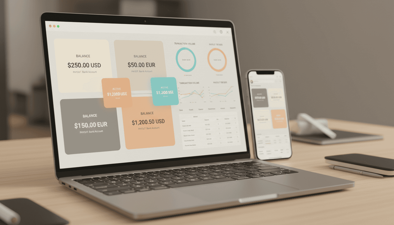 VortexCard dashboard showing gift card balances and transaction details on laptop and mobile