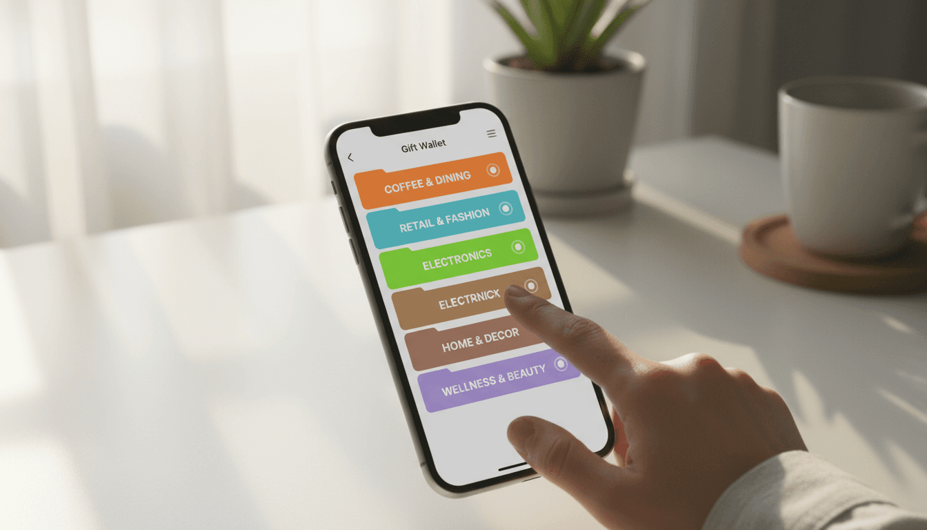 Organized gift cards in VortexCard categories
