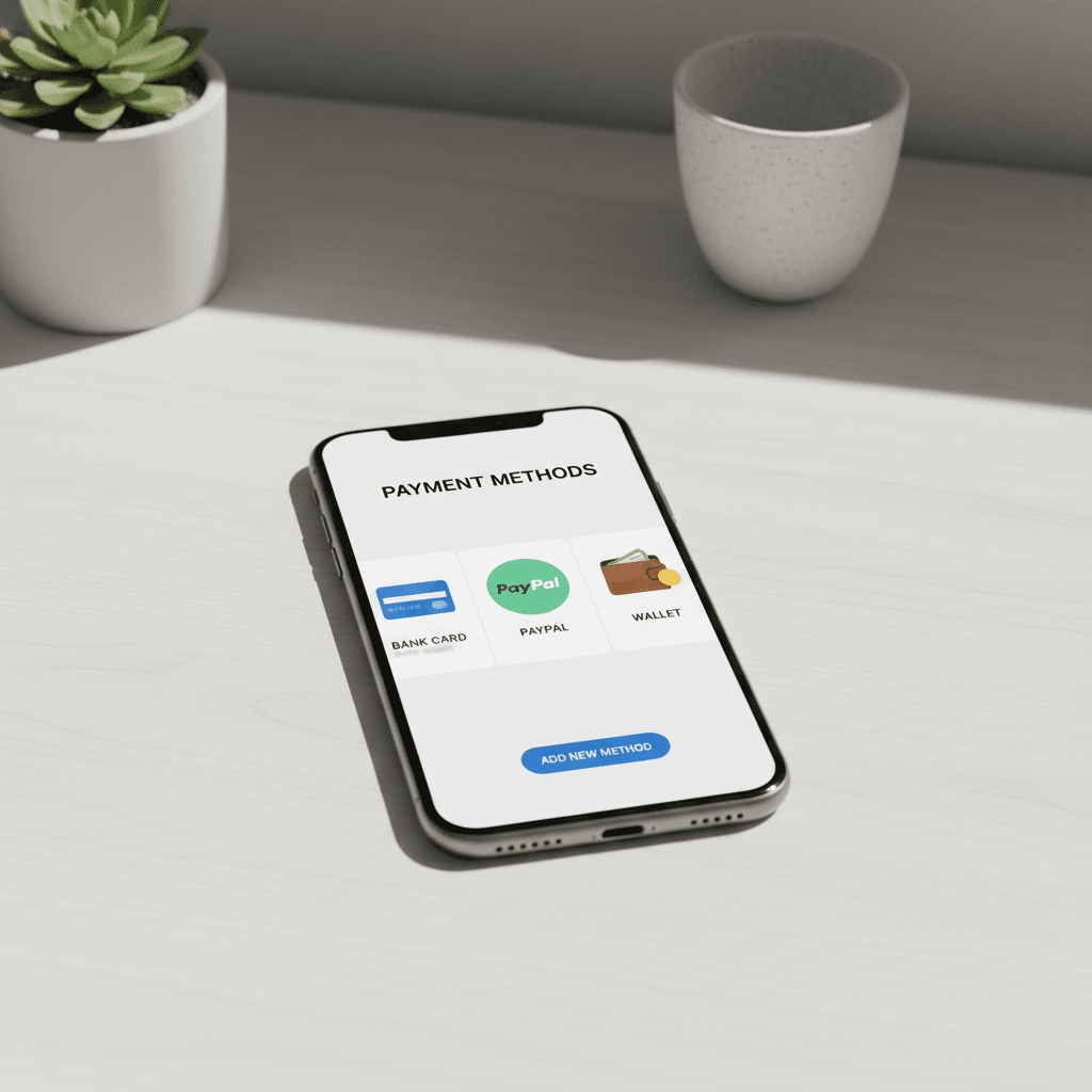 VortexCard mobile app showing multiple payout method options