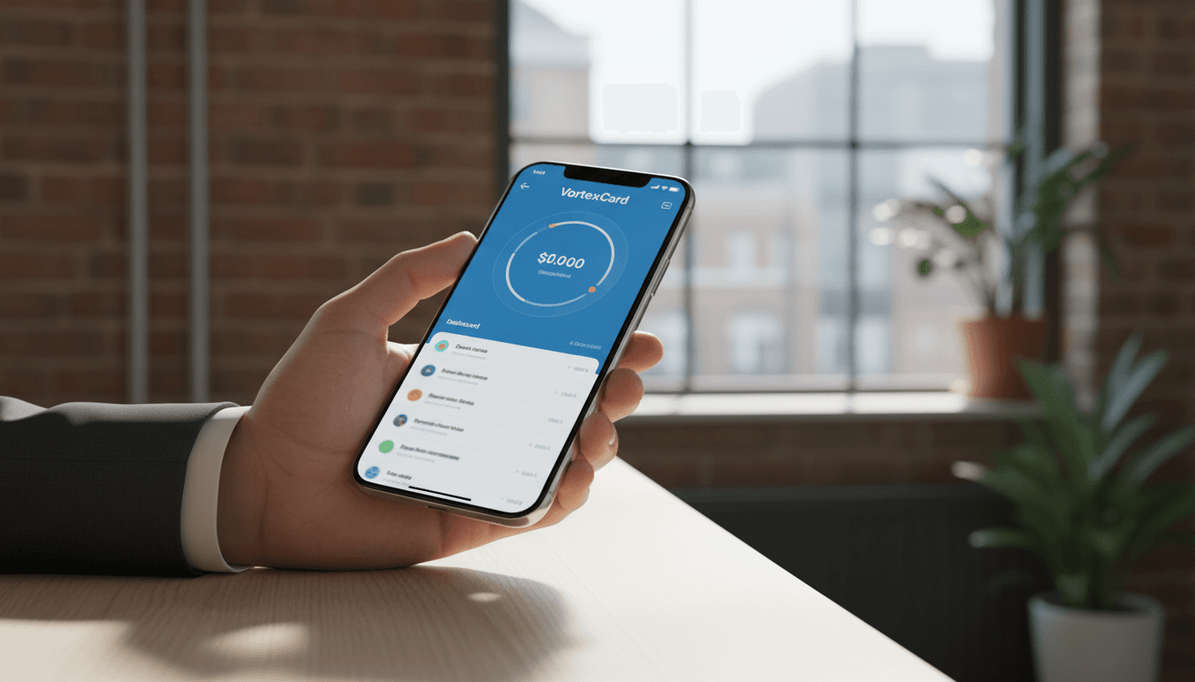 VortexCard dashboard on smartphone showing gift card balances and management features