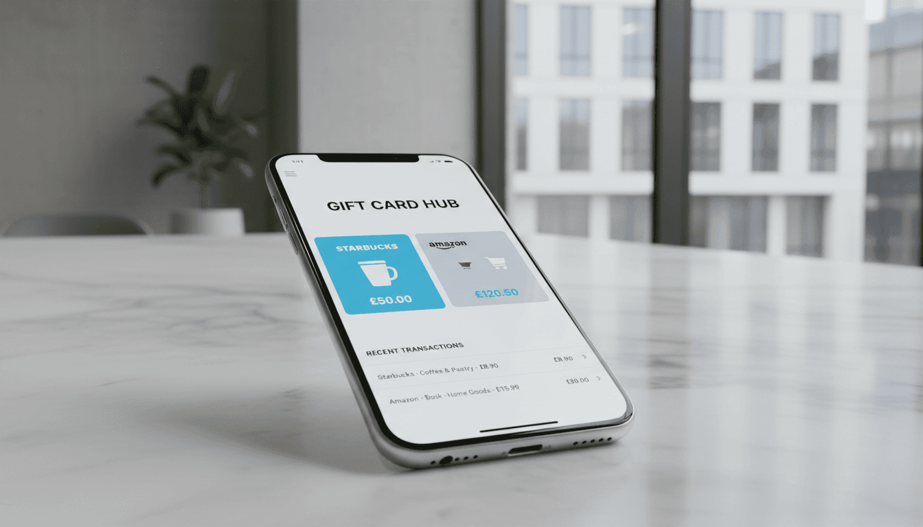 VortexCard dashboard showing organized gift card management on phone