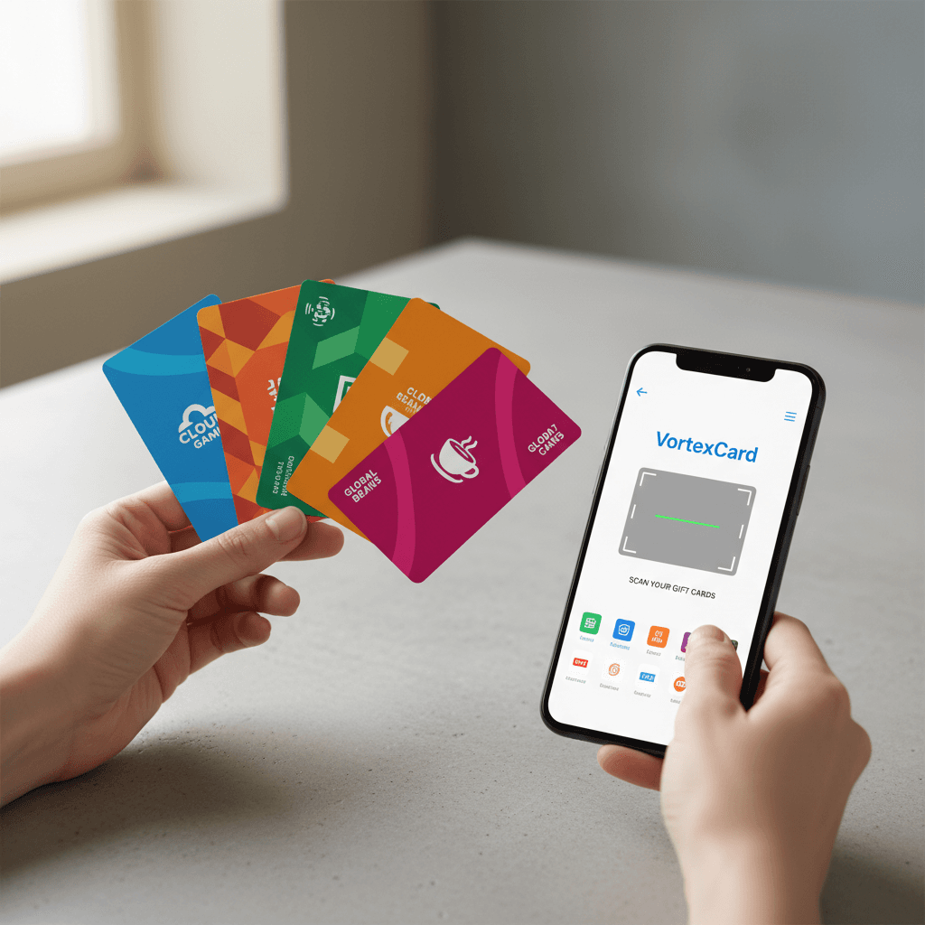 Multiple gift cards being scanned and managed in VortexCard