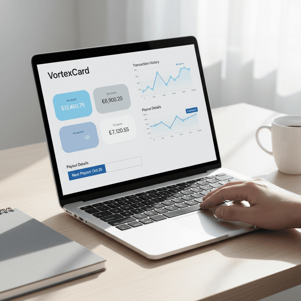 VortexCard dashboard showing balance and payout information