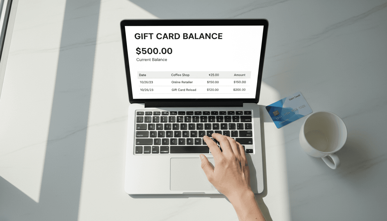 Laptop showing VortexCard account dashboard with transaction details