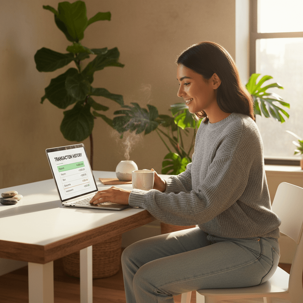 VortexCard user reviewing transaction history on laptop