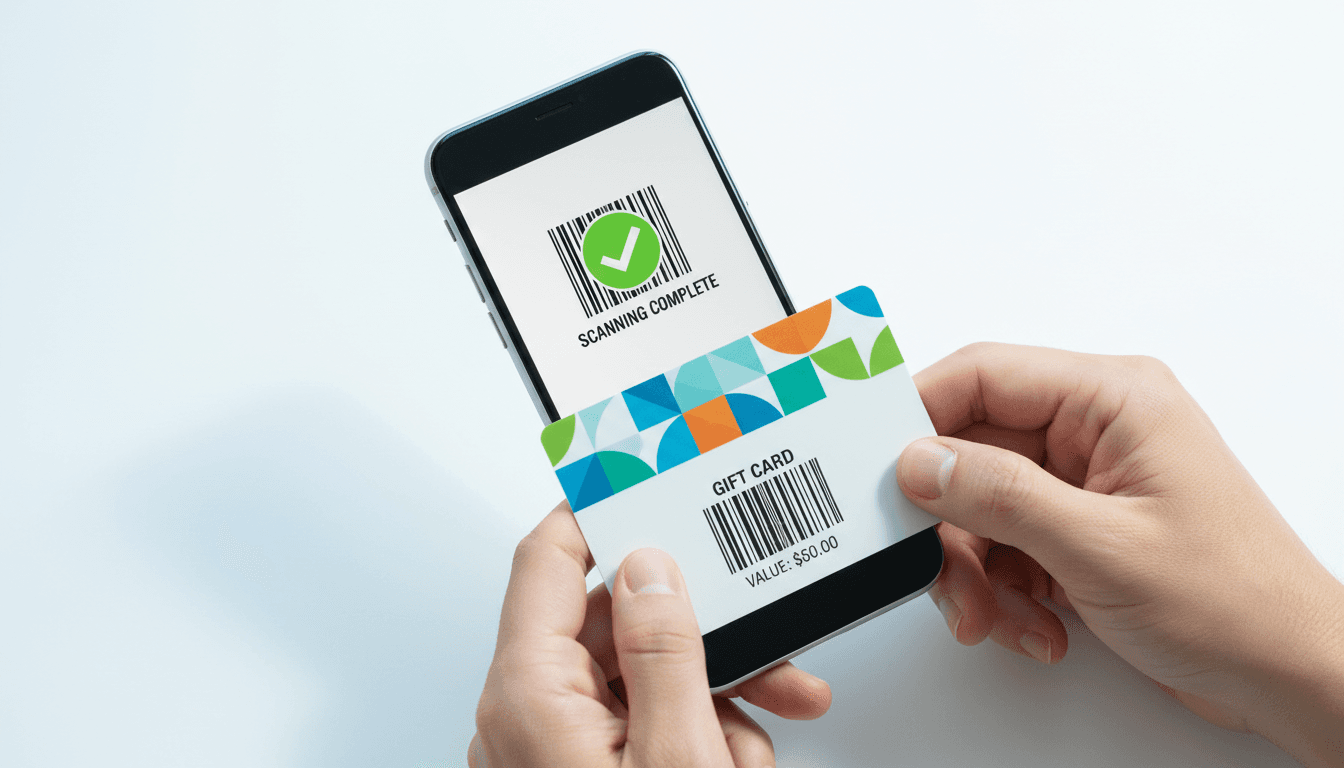Gift card being scanned with VortexCard smartphone app