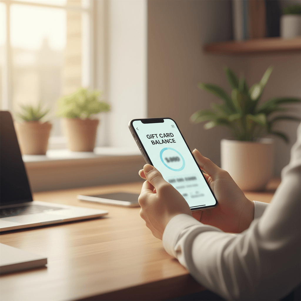 Mobile phone displaying gift card balance dashboard