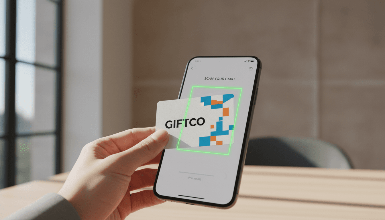 User scanning a gift card with VortexCard mobile interface
